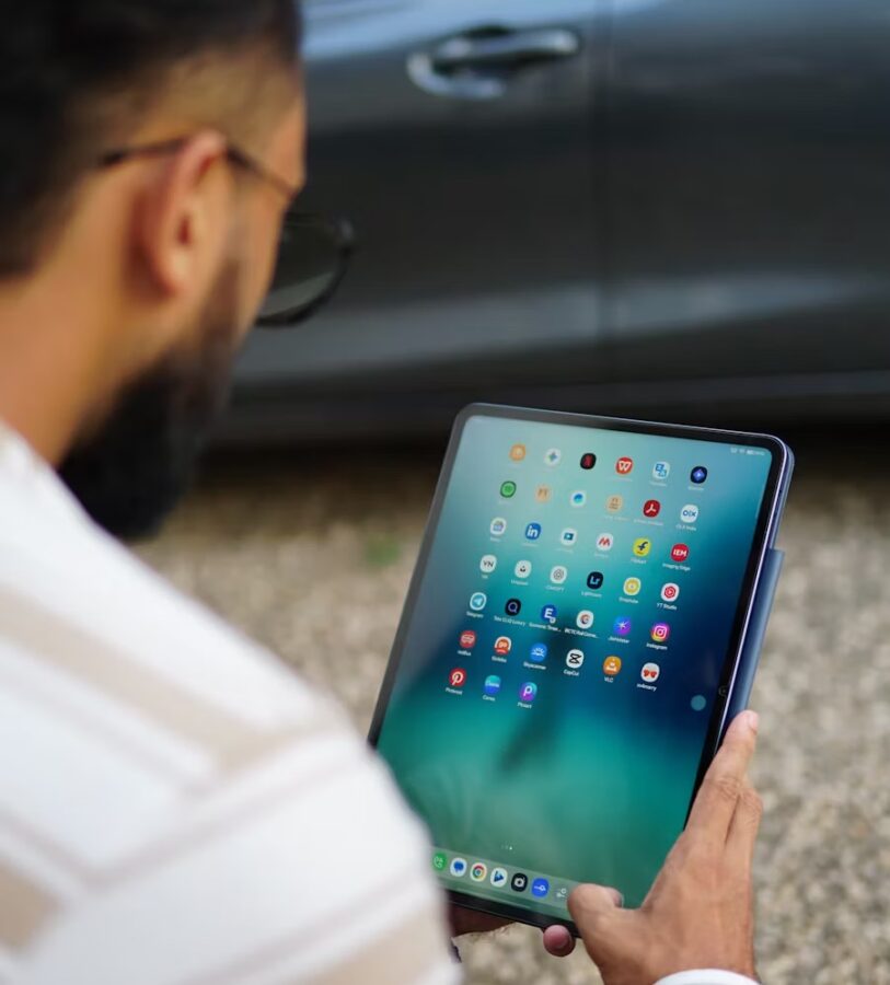 person using digital tab