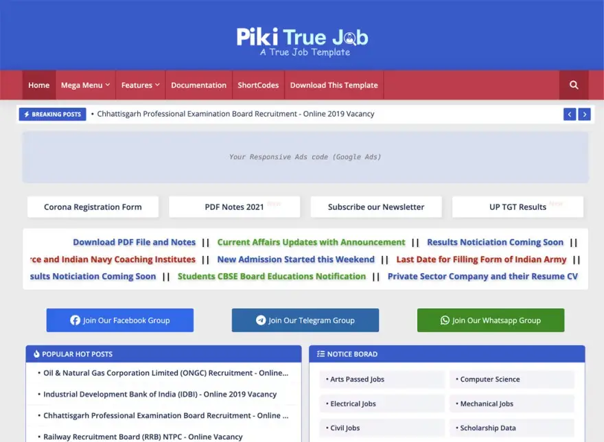 Piki True Job Blogger Template